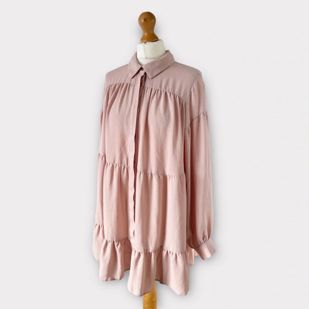 Evans Tiered Shirt Blouse Top Tunic Fit Plus Size 20 Pink Blush Long Sleeve - Picture 4 of 9